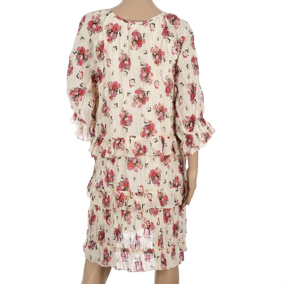 POL Floral Print Tiered Ruffle Trim Hem Mini Dress Large - Picture 3 of 9